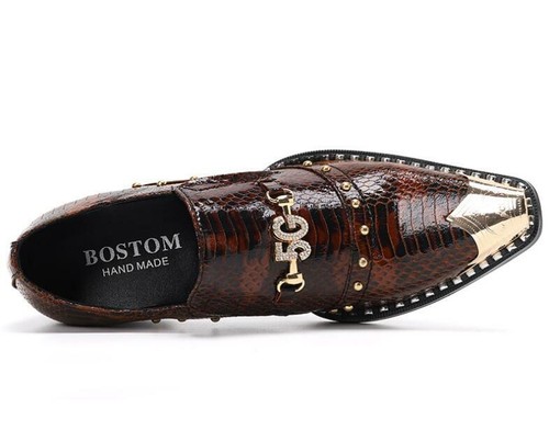Men Fashion Pointy Toe Metal Decor Rivet Leather Shoes Youth Party Dress Shoes H - Picture 7 of 9
