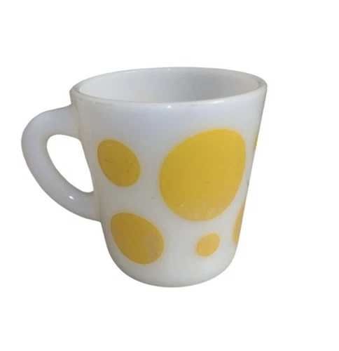 Vintage Hazel Atlas Yellow White Polka Dot Mug