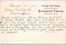 1891 Sager Table Company  Extension Tables Oakfield OH Billhead 5.5"H