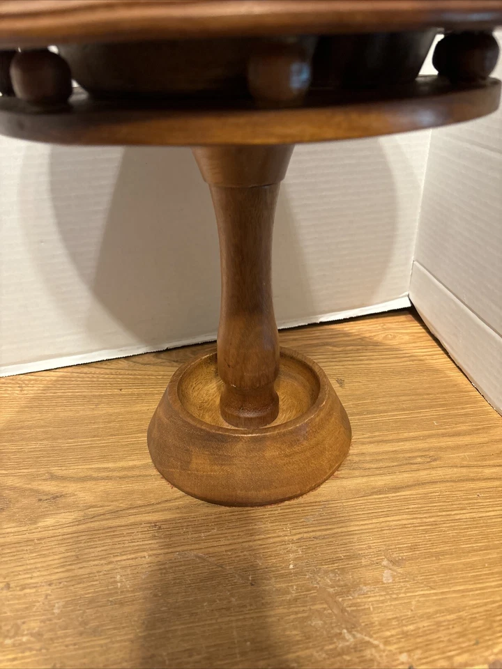 Vintage  Tiki Monkey Pod Two Tier Lazy Susan Server Honolulu Hawaii Acacia Wood - Image 4 of 4