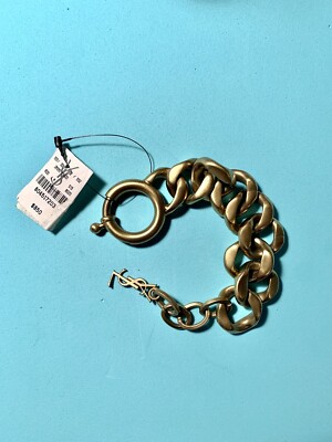 YSL Chunky Brass Chain Link Bracelet W/ Logo & Oversized