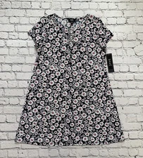 NWT MSK Women’s Size PXL Navy/White/Pink Floral Daisy Dress w 3 Ring Accent
