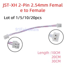 Lot 1/5/10/20pcs JST-XH 2-Pin 2.54mm Female to Fem Connector Cable 10/20/30CM