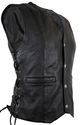 Damen Lederweste Bikerweste Rockerweste Clubweste Motorradweste Knopf Weste Slim
