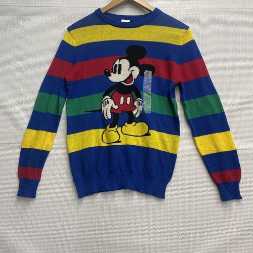 Disney 100 Mickey Mouse Multi Color Striped Knit Sweater Youth Kids L Pullover - Picture 3 of 8