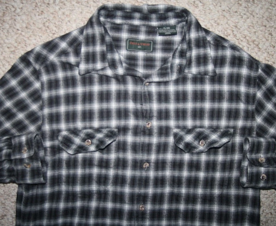 XL Field & Stream Gray Men's Cotton 2 Pocket Dress Shirt Striped X-Large 1-744 - Image 4 of 4