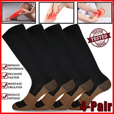 4 Pairs Copper Compression Socks 20-30mmHg Graduated Support Mens Womens S-XXL