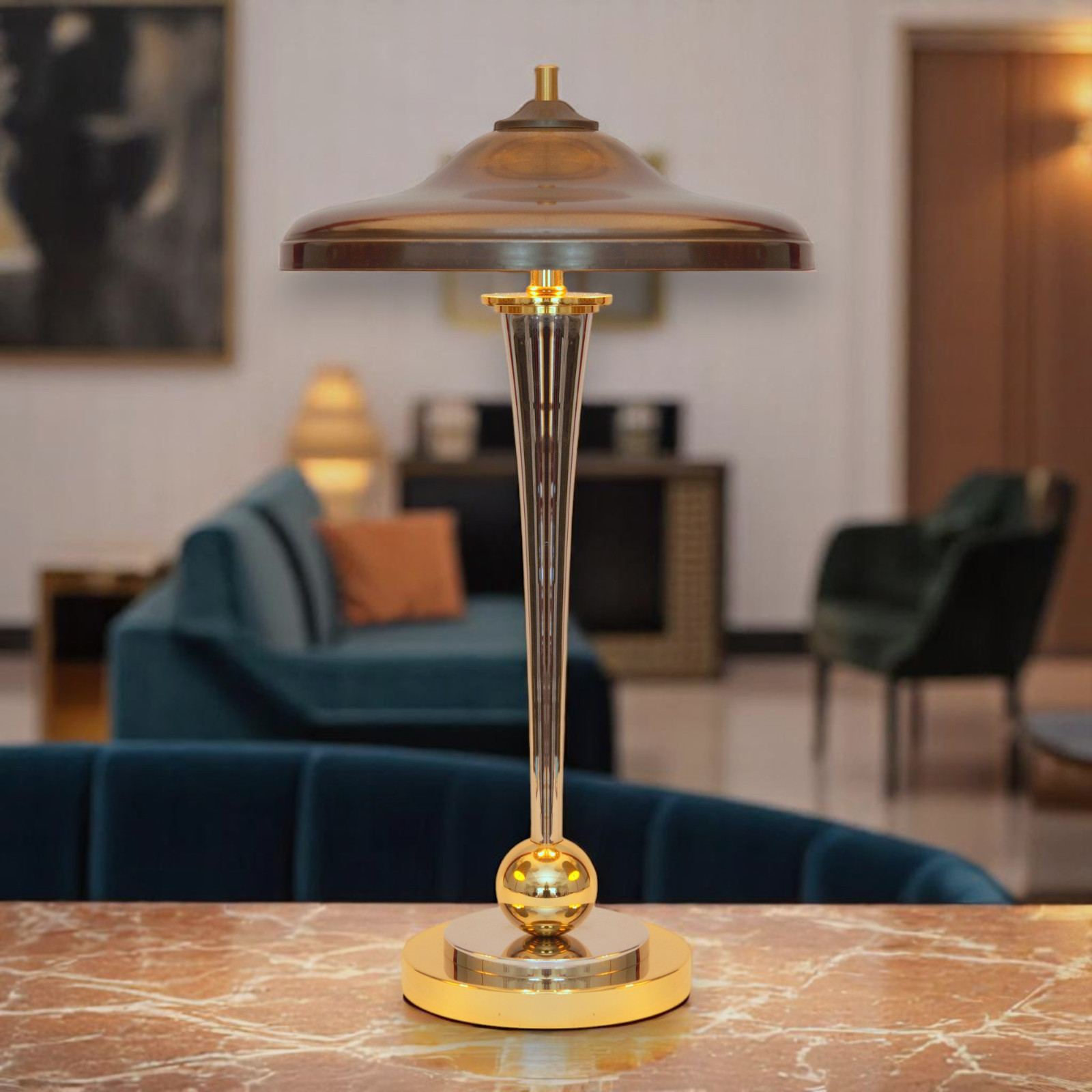 Art Deco Desk Lamp "VANDENBERGH" Unique Design Chrome Brass Lamp