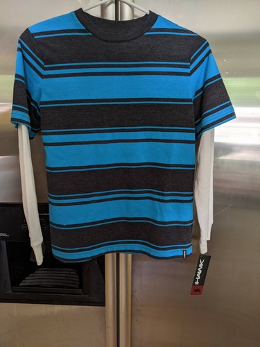 Tony Hawk Skate Shirt NWT Mock-Layer Tee Blue Stripe White Sleeves Boys Medium - Picture 2 of 5