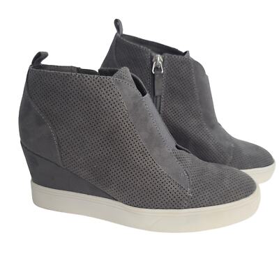 MIA Arianna Sneaker Wedge Shoes Gray Zip Perforated Ankle