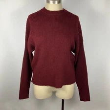 ELODIE Crew Neck Raglan Sleeve Cropped Burgundy Sweater Side Insets Women’s XL