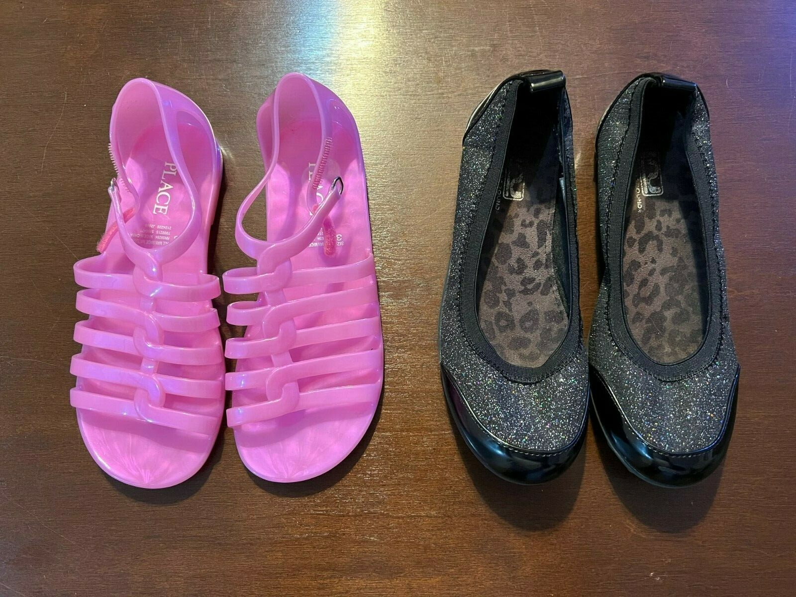 * Scarpe bambina posto lotto di 2 sandali rosa nero scintillante ballerine taglia 3