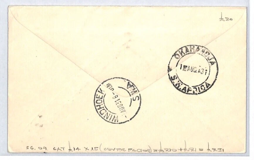 SOUTH WEST AFRICA Air Mail 1931 *SWA OFFICIAL* PAIR Windhoek Okahandja YJ182 - Image 3 of 4