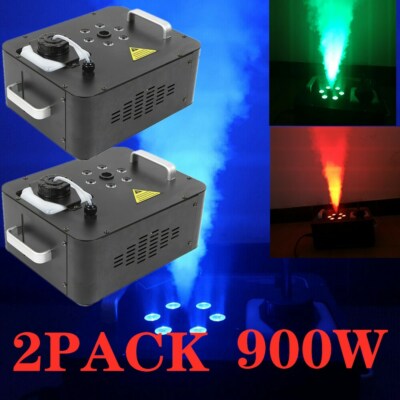 2x RGB 3in1 DJ Stage Fog T6 LED Party Smoke Machine Vertical UP-Spray 900W w/ RC