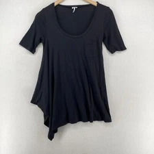 SPLENDID Top S Scoop Neck Asymmetrical Hem Short Sleeve Pima Cotton Black USA