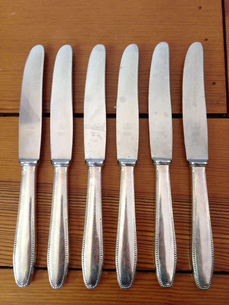 Set 6 Silverplate 90 Bruckmann Burghaus Solingen Rostfrei Serrated Table Knives