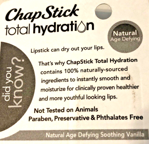 ChapStick Balsamo Labbra Naturale Lenitivo Vaniglia Idratazione Totale 0,12 oz Fuori Produzione - Foto 4 di 5