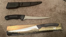 12" Black Fish Fillet Knife with Hard Sheath and Lanyard Holes