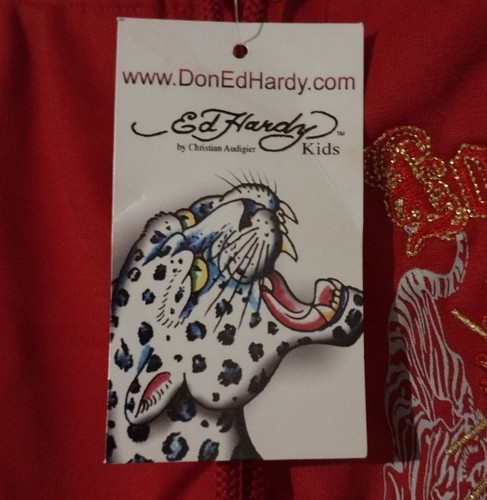 Vintage Ed Hardy Kids Sweatpants Size Medium Red Drawstring Zippered Pockets NWT - Picture 5 of 6
