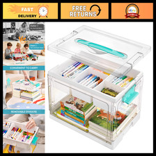 24 QT Clear Craft Organizer Box with Removable Tray Dividers for Art Supplies