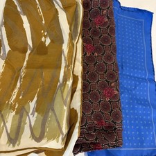 Vera Neumann 3 Silk Scarves Lot Hand Rolled Yellow Green Burgundy Blue