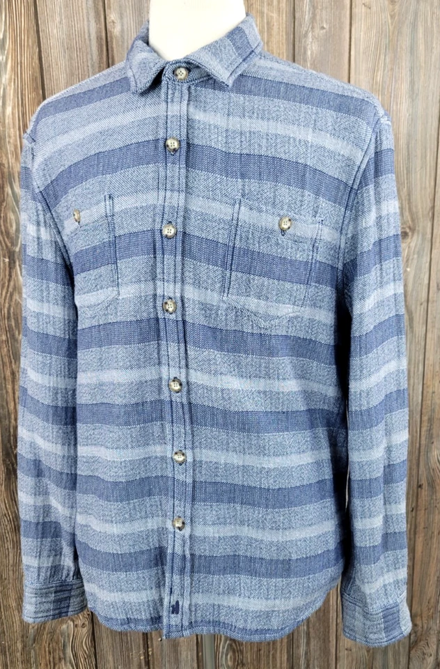 Camisa de Franela Johnnie-O Rayas Tejida Azul West Coast Prep Santa Mónica Para Hombres L Foto 2 de 4