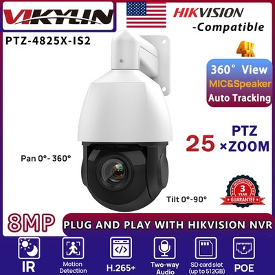 VIKYLIN PTZ 25×ZOOM POE 4K 8MP IP Camera IR 360°view Auto Tracking MIC&Speaker