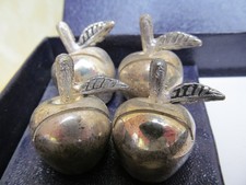 Set of 4 Silverplated Apple Shape Place Markers / Cheese Board Labels Vintage