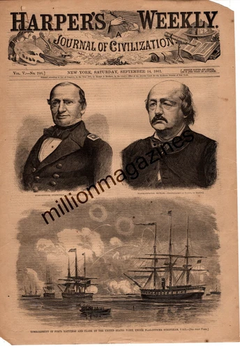 1861 Harpers Weekly September 14 Original print - Bombardment of Fort Hatteras