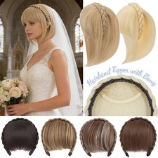Women Braid Headband Topper Hair Fringe Hairband with Bangs Instant Hair Bangs