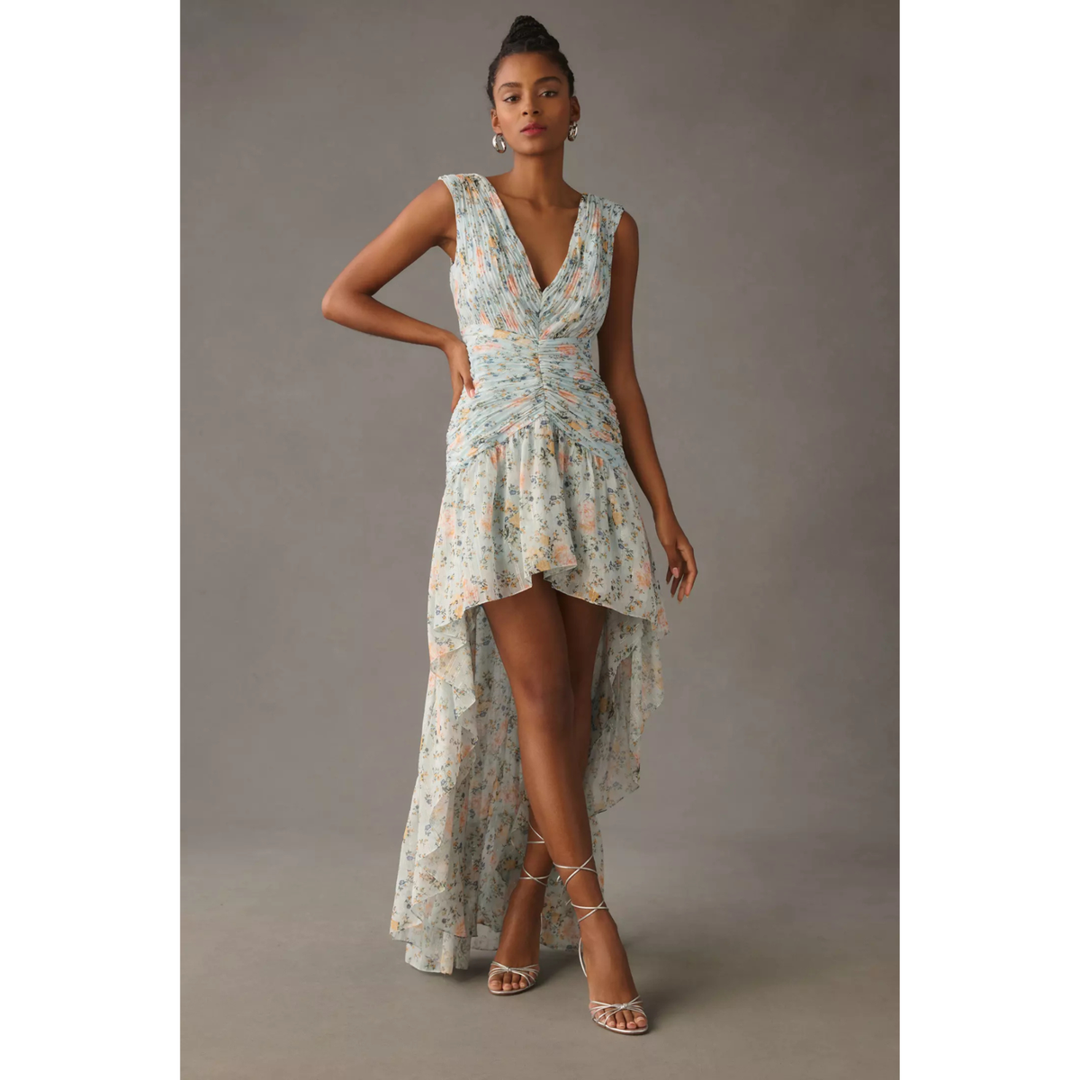 NWT Mac Duggal Blue Multi Floral Print Ruched High Low Gown Size 8 $398 | eBay NWT Mac Duggal Blue Multi Floral Print Ruched High Low Gown Size 8 $398 | eBay