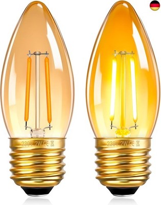 SCNNC E27 LED Glühbirne Kerze Retro Vintage Bernstein 2W Amber C35 Kerzenbirnen 