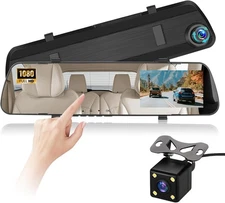 NHOPEEW 1080P Dual Lens Rear View Mirror Camera - 4 Inch Touchscreen Black 