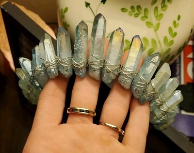 Wired Blue Aura Pointed Quartz Crystal Fairy Princess Wedding Tiara
