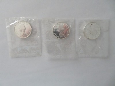 3 coins 1962 uncirculated Canadian Canada Silver Dollar Coin Cellophane Sealed 3