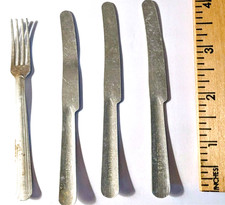 3 Toy butter knifes and 1 fork - Aluminum - Each say Made in the USA