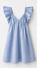 Blue Ruffle Sleeve Bow Back Mini Dress Size S
