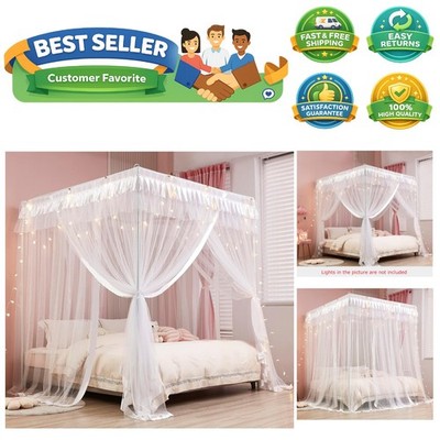 Princess 4 Corners Post Bed Curtain Canopy Mosquito Netting White, Twin