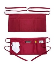 2 Pack Server Apron with 4 Pockets, Waitress Waiter Waist WaterDrop Red