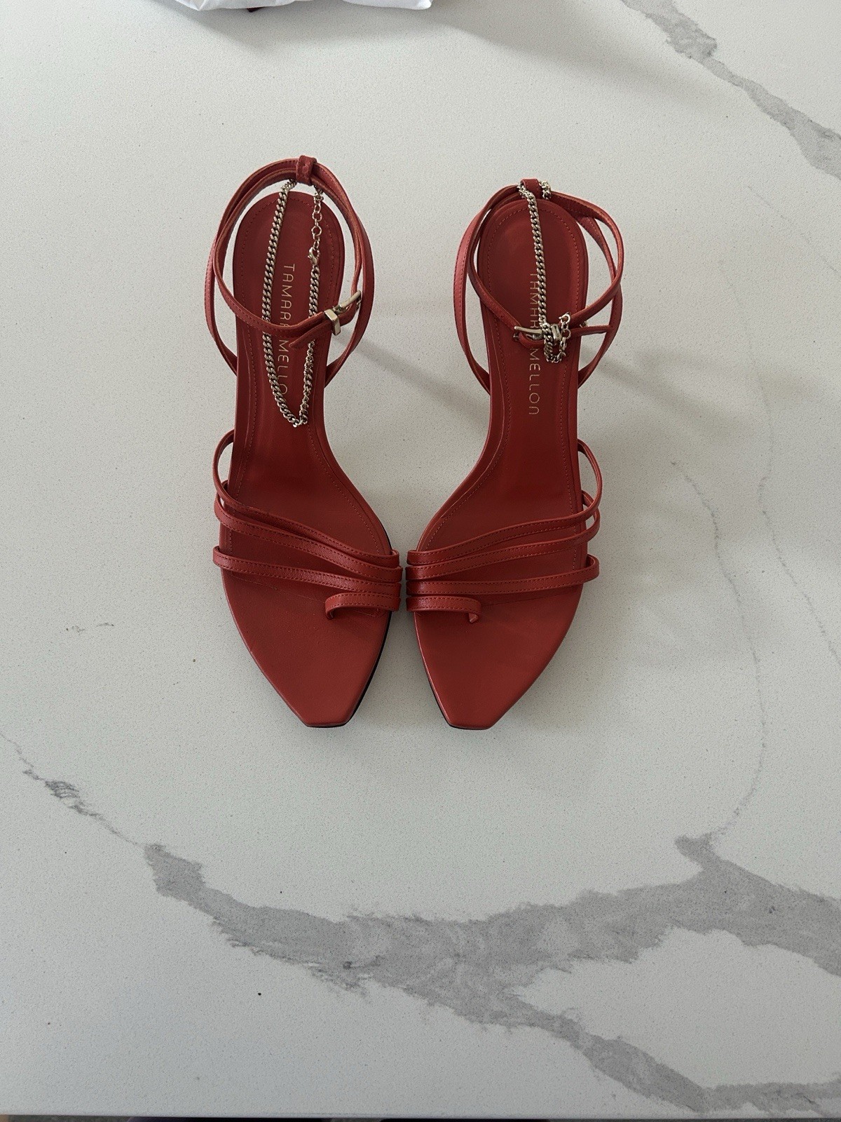 Tamara Mellon Size 39 Burnt Orange Chain Detail Sandals Heels Worn Once