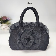 Women Lace Handbag Ruffled Mesh Ladies Wrist Purse Rose Flower Bag Cute Small