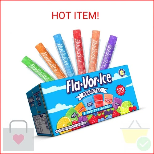 100 Ct Fla-Vor-Ice Popsicle Variety Pack of 1.5 Oz Freezer Bars، Assorted Flavor