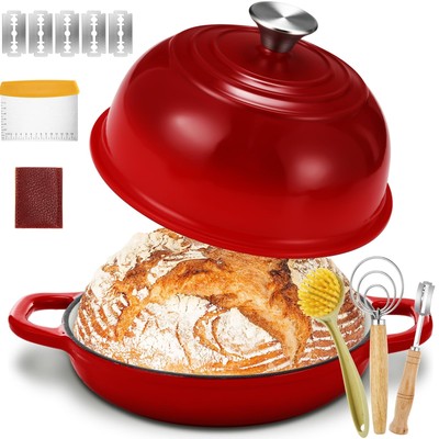 Enameled Cast Iron Dutch Oven with Lid Kits for Sourdough Bread