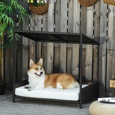 Rattan Pet Bed with Cushion for Small  Medium-Sized Dogs, Brown and White