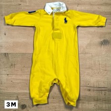 Vintage Ralph Lauren 3 Big Pony Yellow Baby Polo Shirt Romper Size 3 Months Y2K