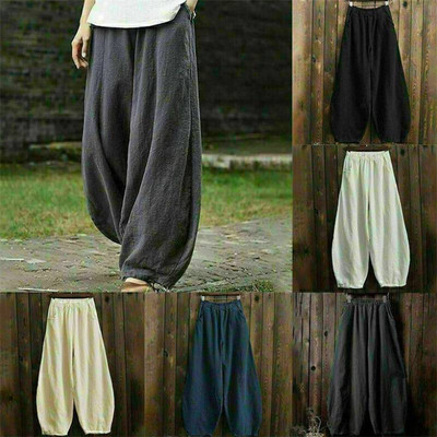Summer  Womens  Plus Size Ladies Cotton Linen Baggy Casual Harem Pants Trousers