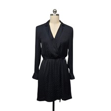 Banana Republic Navy Paisley Jacquard Wrap Dress Long Sleeve Notched Lapel 4 NEW