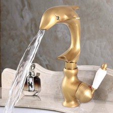 Antique Brass Dolphin Bathroom Sink Faucet Single Handle Vanity Basin Mixer Tap