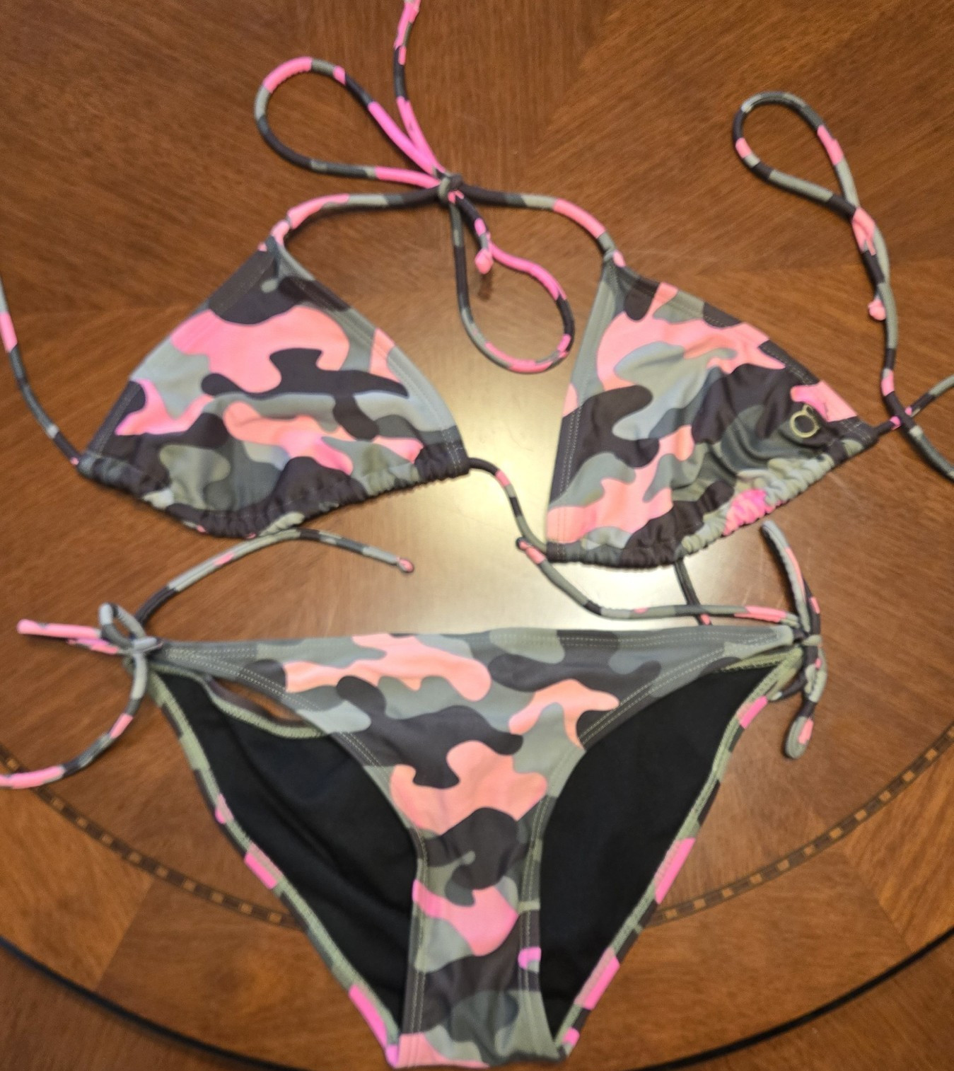 OP Women’s Pink Camo Halter Triangle Tie Bikini 2pc Swimsuit Size S