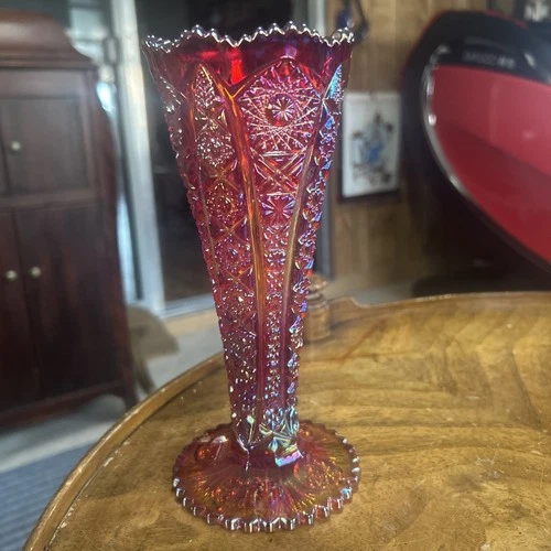 Vintage Fenton Red Carnival Glass Vase Great Condition